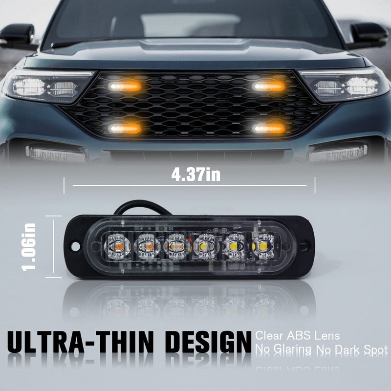 DIBMS LED Emergency Strobe Lights, 8X Amber White 6 LED Strobe Warning Emergency Flashing Light Caution Construction Hazard Light Bar for Car Truck Van Off Road Vehicle ATV SUV Surface Mount - Image 2